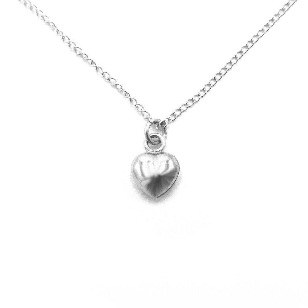 Silver Swollen Heart Pendant Necklace (Made in Boston)
